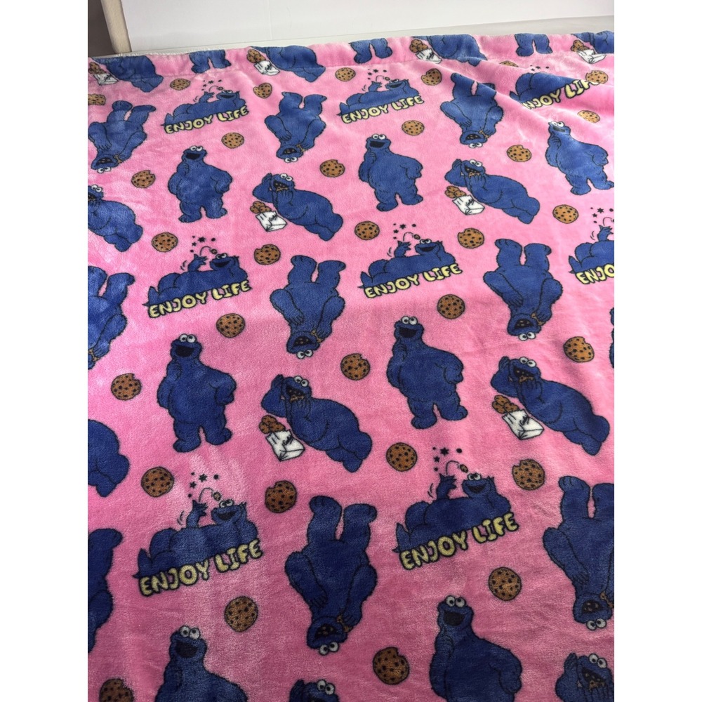 Sesame Street Cookie Monster Pink Sherpa Fleece Throw Blanket Enjoy Life